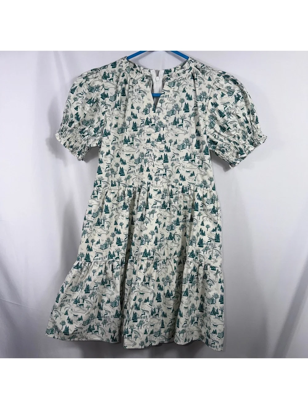 Shop the Mint Girls Size 8/10 Winter Toile Print Tiered Dress Green Ivory